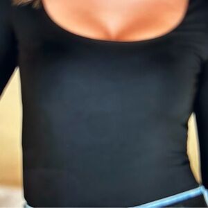 NWT-Boston Proper Elegant Black Scoop Neck Top- 3/4 sleeves